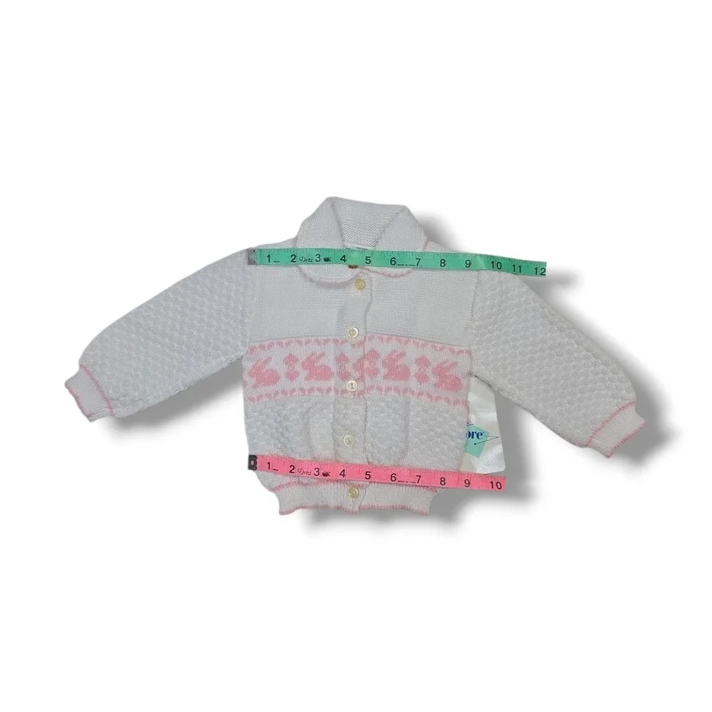 Vintage Sears Kids & More Button White & Pink Bunnies Sweater Infant 0-6 Months